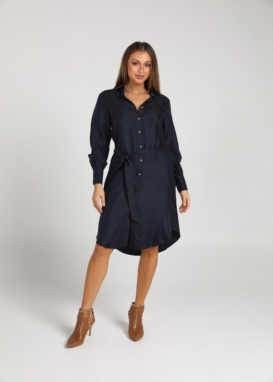 Navy blue silk shirt dress online